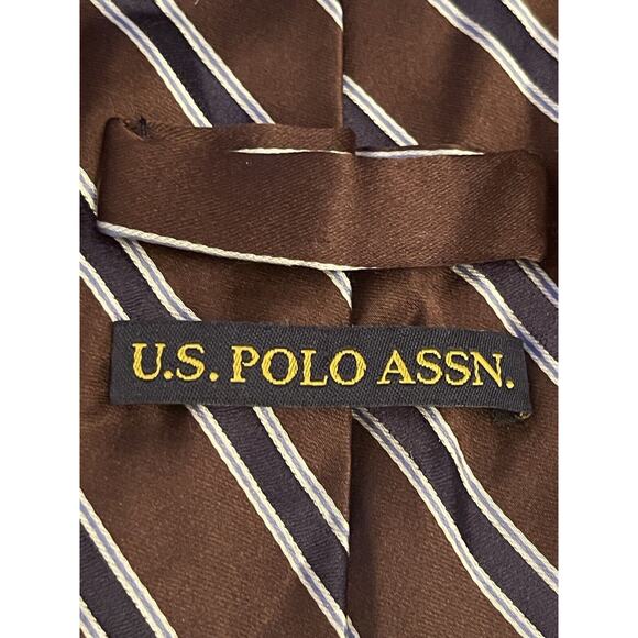 U.s. Polo Assn. Brown Blue 100% Silk Men’s Neck Tie Made In China - Picture 8 of 9